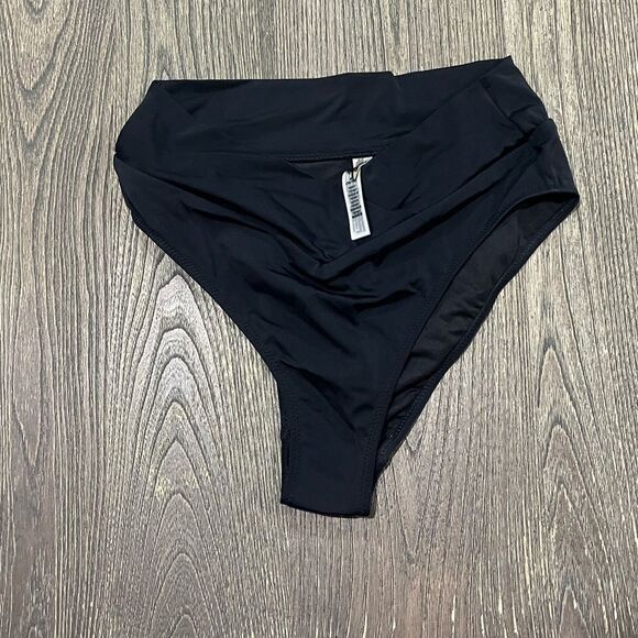 NWOT PINK Victoria’s Secret Cheeky Bikini Bottom High Waist Pull-On Black Size M - Picture 1 of 4